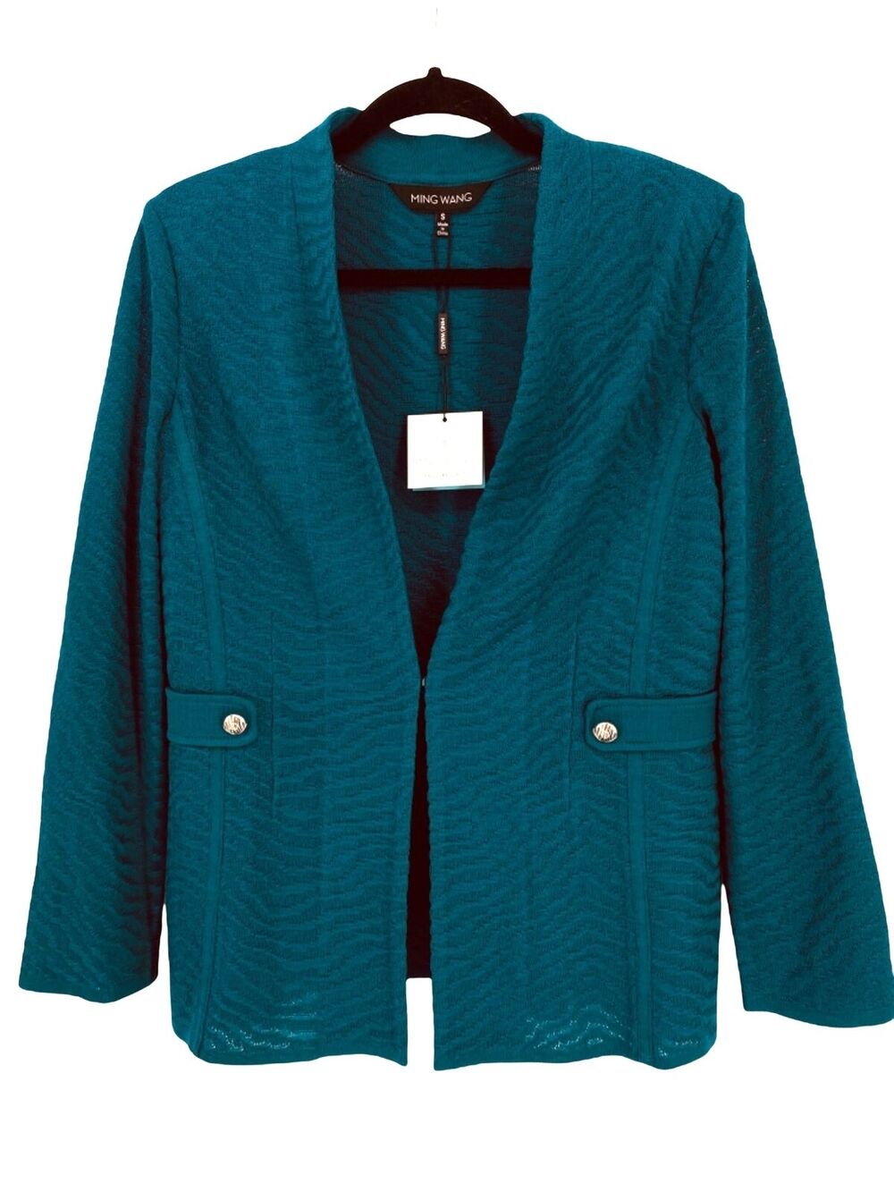 Ming Wang Deep Green Animal Stripe Textured Jacket Size Small Tailored Fit